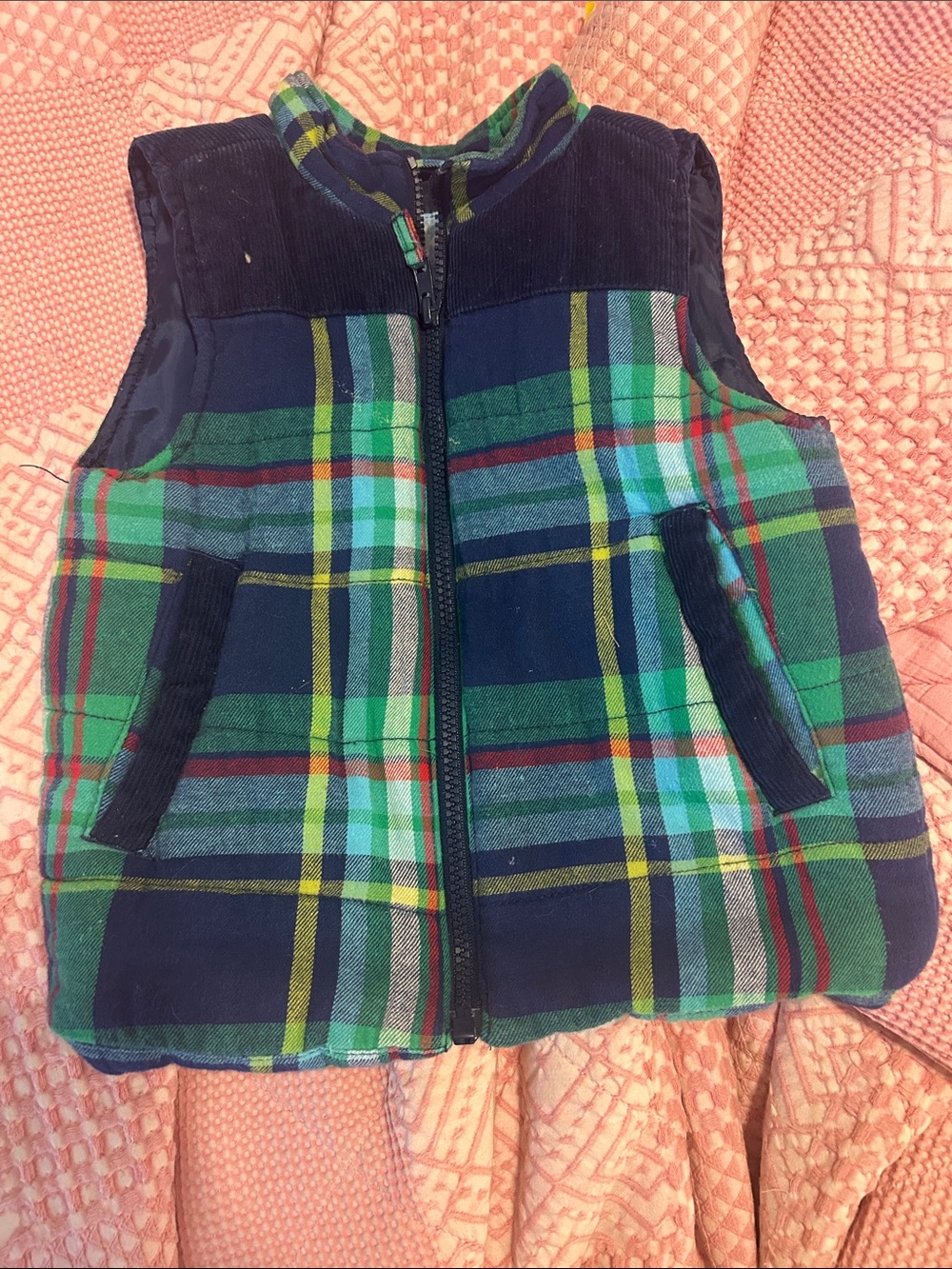 J. Khaki Green & Navy Plaid Puffer Vest